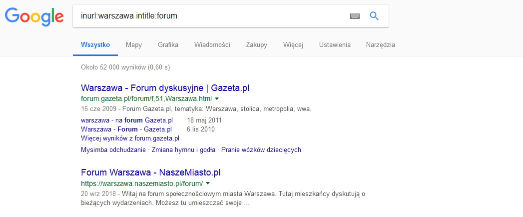 Lokalne fora znalezione za pomocą operatorów google